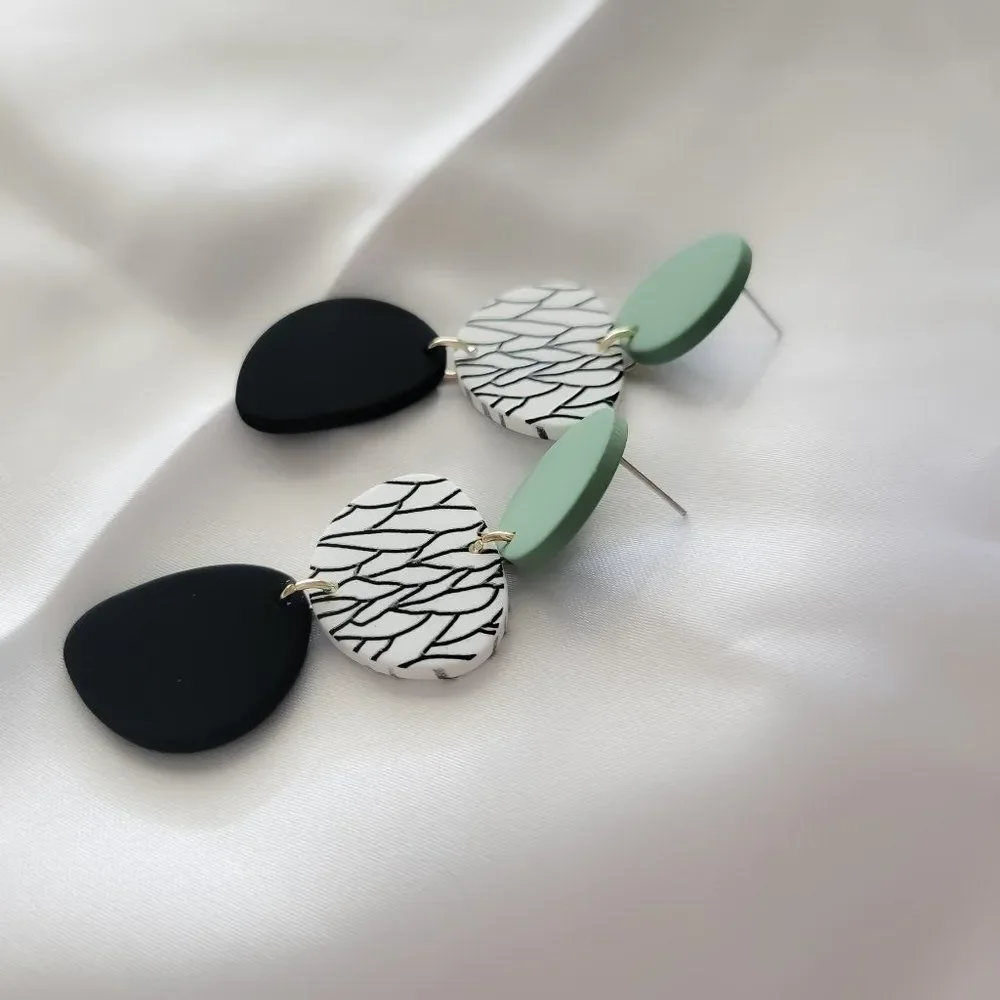 5/$25 Green and Black Acrylic Geometric Statement Earrings - Picture 10 of 10